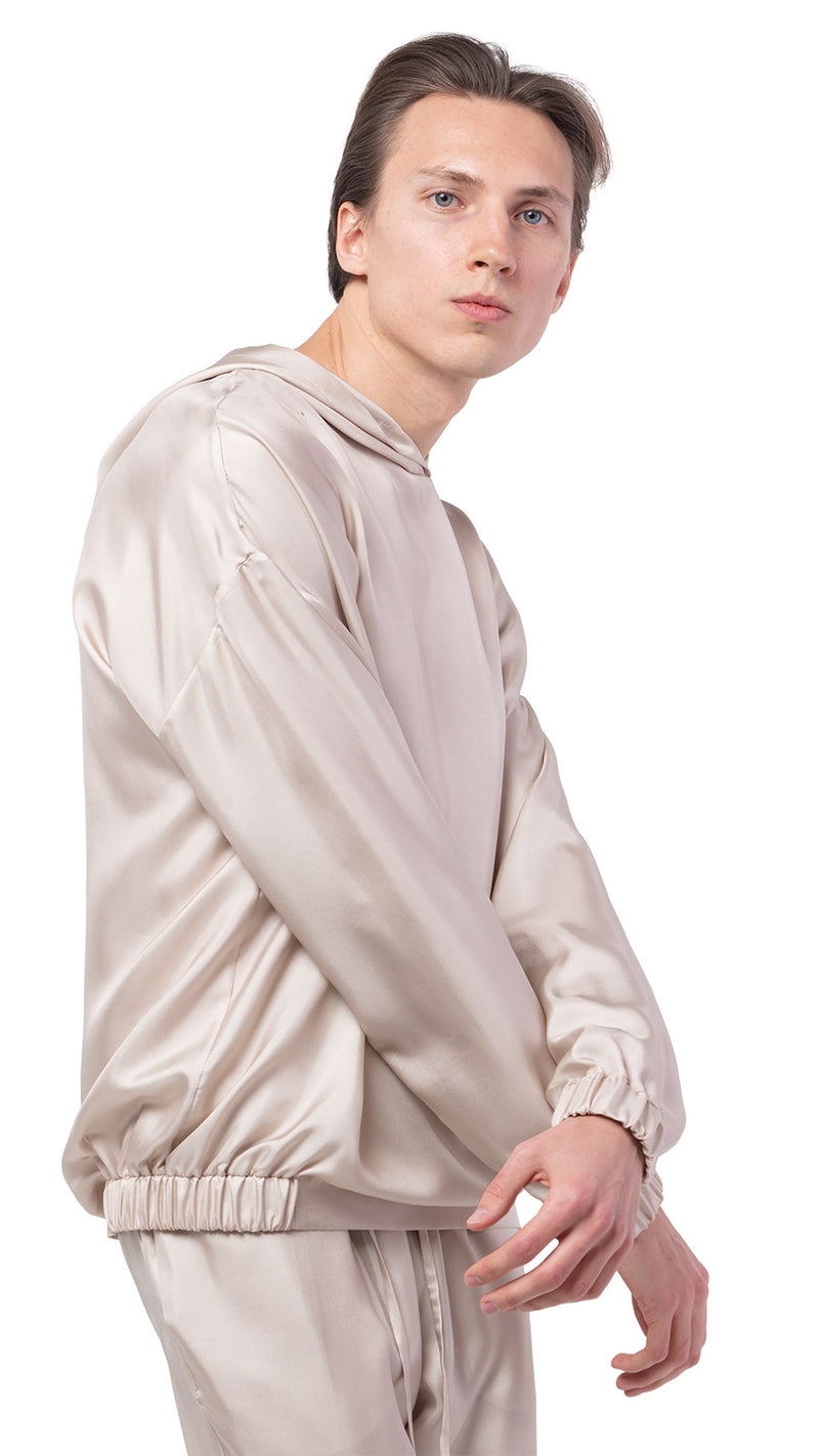 lahov pure silk beige hoodie