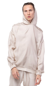 lahov silk plain beige sweatshirt with hood
