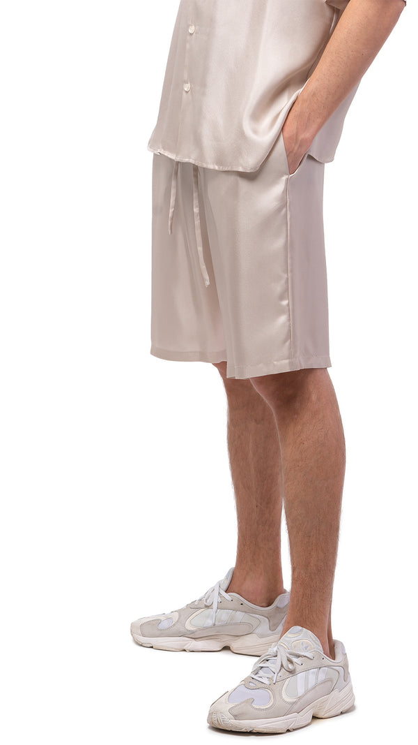 beige color mens silk bowling shorts