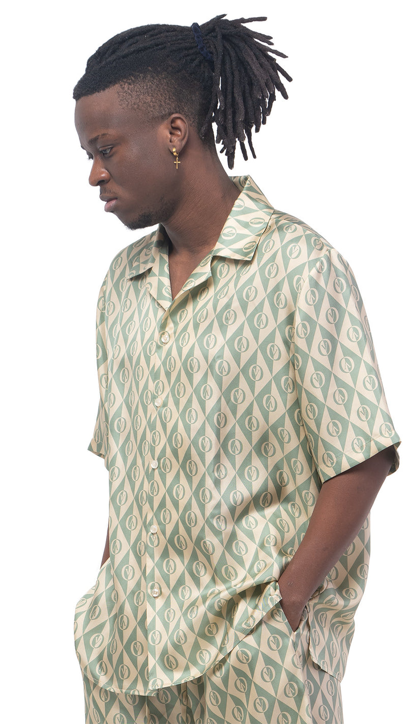 lahov rhombus print silk bowling shirt
