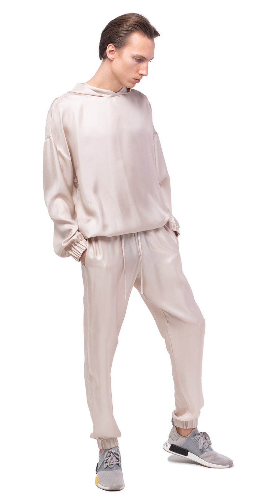 Plain Beige Silk Joggers LAHOV